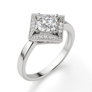 Bague de fiançailles Halo avec cadre princesse et diamant rond pour femme - Product Image 4
