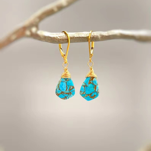 Pendientes de turquesa 14K oro plateado colgante hecho a mano azul piedra preciosa piedra natal joyería regalo de boda para esposa mamá fiesta - Product Image 1
