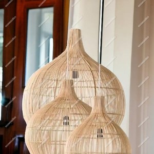 Minimalist Home Living Room Decor Rattan Lamp <b>Shade</b> Cover Bamboo <b>Wicker</b> Lampshade Hanging Indoor Chandelier Pendant <b>Light</b> - Product Image 2
