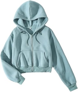 Sweat-shirt à capuche court à fermeture éclair pour femmes 90s Top à capuche à manches longues et cordon de serrage avec poches - Product Image 3