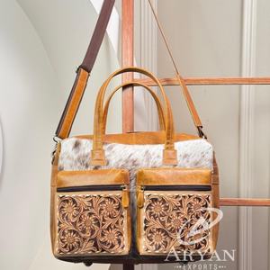 Manufacturer of Top Quality Bulk Supply Vintage Style Hand Tooled Leather Mummy <b>Nappy</b> <b>Bag</b> Large Capacity Cowhide Women Handbag - Product Image 1