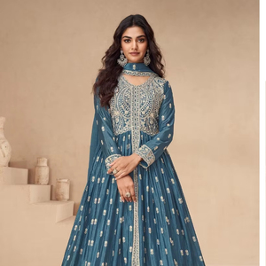 New Indian Traditional Anarkali <strong>Long</strong> Gown with Heavy Embroidery Work Georgette <strong>Designer</strong> Dupatta Pishwas <strong>Suit</strong> for Winter Parties