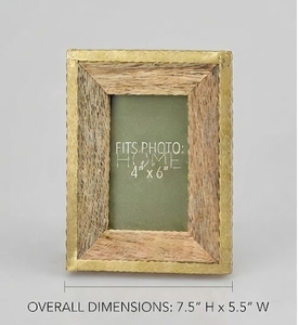 <b>Rustic</b> Wood Photo Frame Rectangle Brass Work Vertical Tabletop Display - Product Image 1