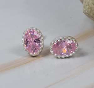 Pierre précieuse topaze rose naturelle à facettes taille ovale 925 argent Sterling matériel lunette réglage à la main boucles d'oreilles bijoux fins - Product Image 1