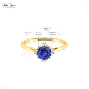 Top vente 14K or pur Tanzanite bague 1.1mm coupe diamant Accent 6mm coupe pierres précieuses bijoux fins pour les fêtes mariages de confiance - Product Image 4