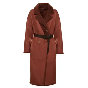 Produit de grande qualité artisanal en italie, manteau réversible de fourrure avec ceinture en cuir pour femmes, à double boutonnage,