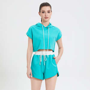 ชุดวอร์มผ้าฝ้าย2ชิ้นมีฮู้ดสำหรับผู้หญิงชุดวอร์มกางเกงขาสั้นแบบวินเทจสำหรับฤดูร้อนออกแบบได้ตามต้องการ - Product Image 2