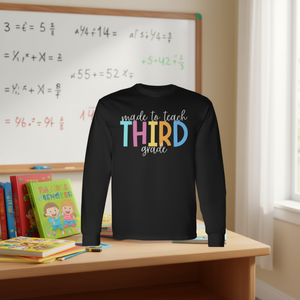 Camiseta de manga larga para profesores de tercero de primaria, hecha para enseñar, regreso a clases - Product Image 3
