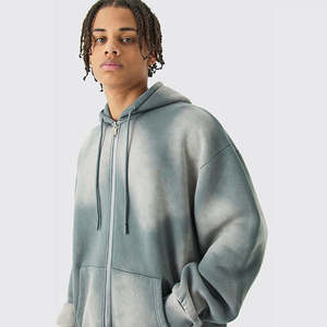 Sweat à capuche personnalisé pour homme délavé à l'acide de haute qualité 100% coton fermeture éclair complète et cordon de serrage mode Streetwear coupe normale baggy grande taille - Product Image 5