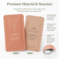 Sachet d'emballage vide en aluminium imprimé sur mesure de 15 ml pour échantillon cosmétique (shampoing et après-shampoing)