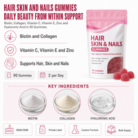 Gummies Cheveux, Peau et Ongles Biotine Collagène Vitamine C E Zinc Acide Hyaluronique Complément Beauté Sans Sucre Sans Gluten En Gros