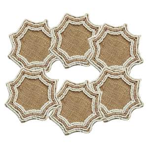 Vintage Golden Color Beaded <b>Coaster</b> Set of 4 Pieces Embroidered Needlework Beaded <b>Coaster</b> Superior Quality <b>Glass</b> Beads <b>Coasters</b> - Product Image 3