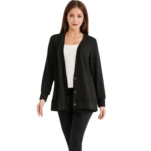 Suéter largo de manga larga para mujer, cárdigan informal de punto con botones, color negro, nuevo diseño - Product Image 1