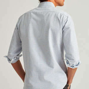 YARN DYED Custom Logo High Quality Premium Elastic Slim Fit White Business <b>Plaid</b> Men's <b>Shirts</b> - Product Image 4