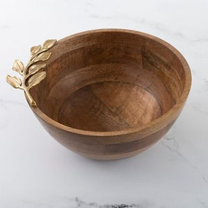 Cuenco de diseño antiguo para servir, cuenco de madera de acacia con Plato decorativo de diseño de Rosa plateada de Metal para decoración de mesa de comedor, ensaladera - Product Image 6