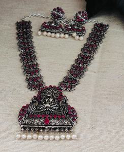 Hot Selling German Silver Fashion Jewelry Set Most Trending Style Beads Necklace <b>Earrings</b> Matching TEMPLE <b>Studs</b> Weddings - Product Image 2