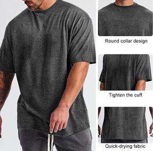 Camisetas de talla grande Camisetas de algodón a granel con hombros caídos Opciones personalizadas Camisetas de verano para hombres con cuello redondo - Product Image 4