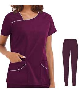 Ensembles de blouses médicales pour femmes, tricotés, écologiques, infroissables, imprimés, style jogger, avec boutons ajustés - Product Image 3