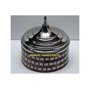 Luxury Mother of Pearl Inlay Wooden Casserole with Stainless Steel Hotpot | Food Warmer <b>Serving</b> <b>Dish</b> Home Decor Cookware <b>Set</b> - Product Image 1