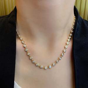 Collar de tenis con diamantes de laboratorio certificados IGI de 3.70 quilates, engaste redondo con opciones de oro EF VS, para uso diario femenino - Product Image 2