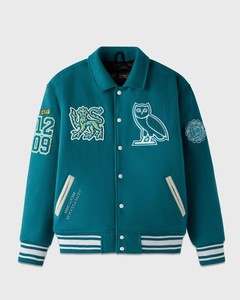 แจ็กเก็ตเบสบอลสีเขียวสำหรับผู้ชายเสื้อแจ็กเก็ตเบสบอลปักลายตัวอักษรทีมตัวแทนทีมกีฬาสำหรับผู้ชาย - Product Image 1