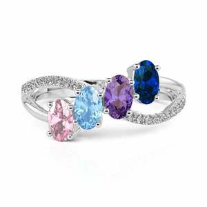 Bague de Famille Personnalisée Jeulia avec Pierre de Naissance - Bague Torsadée à Quatre Pierres Ovales Plaqué Or Rose, Cadeau Romantique pour Anniversaire - Product Image 1