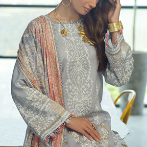 Costume de pelouse pakistanais robe Punjabi matériel tenue décontracté brodé moderne Salwar Kameez Dupatta femmes 3 pièces costume de fête vente - Product Image 2