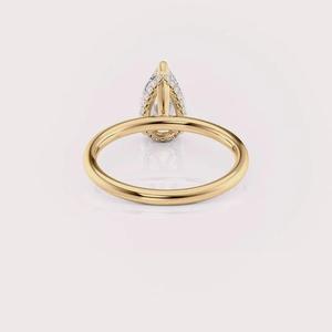 Bague de luxe en or jaune/rose et or blanc 14 carats avec diamant de laboratoire taille poire et pierres latérales rondes, certifiée IGI, plaquée rhodium, pour femme - Product Image 2