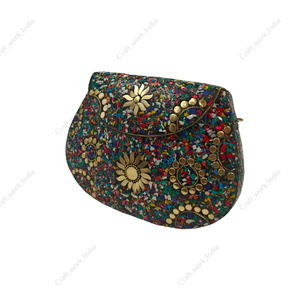 Bolso de Mano de Metal con Mosaico Floral Multicolor Hecho a Mano, Bolso de Diseñador de Lujo para Fiestas Nocturnas y Bodas para Mujer - Product Image 3