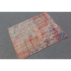 Alfombra Vintage, Alfombra Turca de 2.6x3.5 pies, Alfombra de Lana a Rayas Rojas y Azules - Product Image 2
