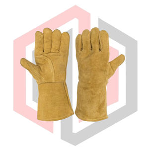 ถุงมือหนังสำหรับงานเชื่อม ถุงมือป้องกันอุตสาหกรรม ถุงมือดับเพลิง หนังแท้แบบแยกชิ้น ป้องกันไฟ ข้อมือถัก ระบายอากาศ ขนาด 14 นิ้ว - Product Image 1