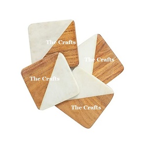 Set Of 4 Marble And Wooden <b>Coaster</b> Square Shape Tea Cup And <b>Glass</b> <b>Coaster</b> For Home Hotel Kitchen Restaurant Usage - Product Image 5