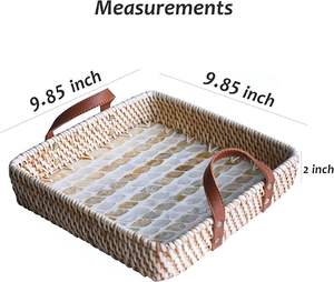 Plateau de service Ramadan en rotin rectangulaire de haute qualité avec incrustation de nacre assiettes à vaisselle avec poignées en cuir plateau à café - Product Image 2