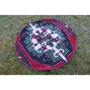 4x4 ft Vintage Rug, <b>Red</b> Ombr Turkish <b>Wool</b> Rug - Product Image 3