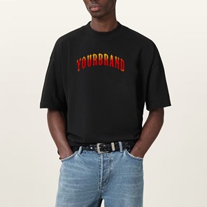 Personnalisé 2025 100% coton hommes t-shirt logo personnalisé coupe ample solide couleur noire confortable t-shirt pour hommes - Product Image 1