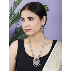 Collier GS Maroon Long Leaf Peacock avec zircon pour les occasions de mariage - Product Image 3