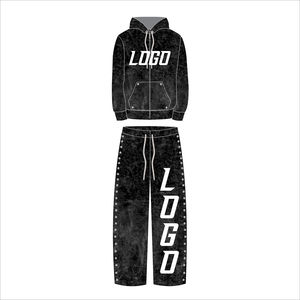 High Quality Tracksuit Manufacturer Men Customize Vintage 100% Cotton Sun Faded Distressed Zip up Tracksuits <b>for</b> Men - Product Image 1