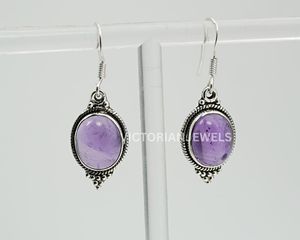 925 argent sterling massif violet améthyste février mois pierre de naissance crochet boucle d'oreille - Product Image 3