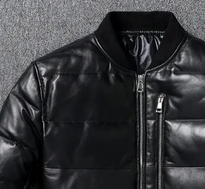 Doudoune de haute qualité pour hommes en cuir véritable avec accents de fourrure - Product Image 4