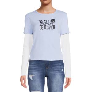 Fashionable Double Layer <b>Women</b> V Neck Long Sleeve Wide Boxy New Style Fit Blank Custom Drop Breathable T-Shirt for Girls - Product Image 2