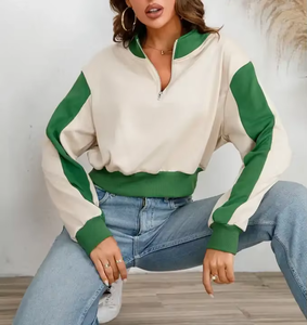 เสื้อสเวตเตอร์คอเต่าของผู้หญิงเสื้อครอปแบบมีซิปบล็อกสีพื้นฐานตามสั่ง - Product Image 3
