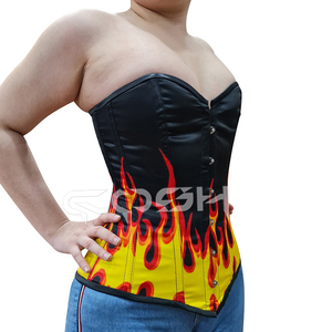 Corset Overbust à baleines en acier, imprimé numérique par sublimation motif flamme |   Également disponible : son legging extensible assorti - Product Image 1