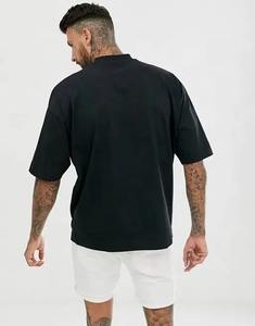 100% Cotton T Shirt Custom Logo Streetwear Men Mock Neck Tee Boxy Blank Printed <b>TShirts</b> for Men - Product Image 4