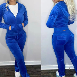 Ensembles de survêtement en velours velours deux pièces pour femmes coupe ajustée personnalisée Street 2 survêtements d'entraînement décontractés brodés survêtements solides - Product Image 5