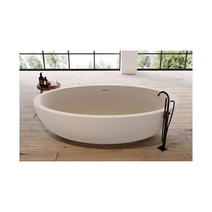 Bañera de terrazo independiente de diseño tradicional moderno, bañera de superficie sólida con escurridor para Baño - Product Image 2