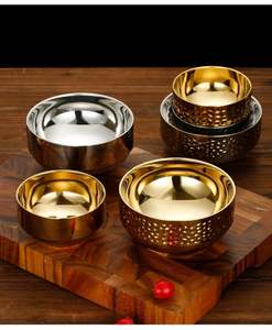 Cuenco de arroz martillado de acero inoxidable coreano de doble capa, vajilla de cocina de ramen dorado antiescaldado - Product Image 4