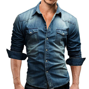 Camicie in <span class=keywords><strong>jeans</strong></span> <span class=keywords><strong>jeans</strong></span> Casual a maniche lunghe da uomo a manica lunga e tinta unita per uomo, prodotto su misura, camicia in Denim, abbigliamento da uomo, t-Shirt - Product Image 2
