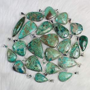 Pendentif en pierres précieuses de chrysocolle bleue avec réglage de lunette pour la fabrication de bijoux en argent pour l'approvisionnement au détail - Product Image 2