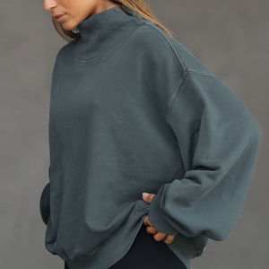 OEM Custom Brand Women's Winter Long Pullover Sport Gym Hoodie Retro Oversized Sweatshirt Side Split Collar Front Logo Option - Product Image 4