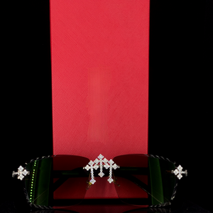 Gafas de Sol para Hombre con Cadena Cubana, Estilo Hip Hop, con Triple Cruz, con Diamantes de Imitación, Protección UV400, Blancas, Venta al por Mayor - Product Image 3